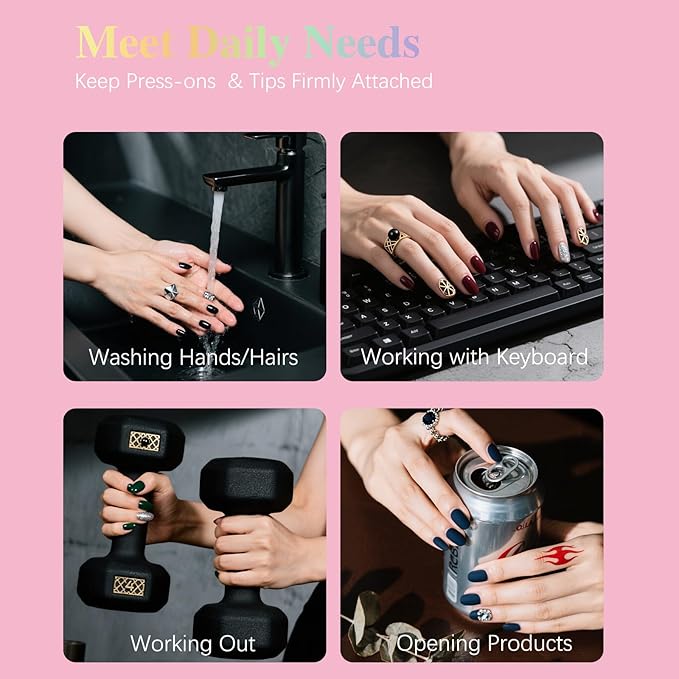 Super Strong Nail Glue for Press Ons, Brush On Press On Nail Glue for Acrylic Nail Tips, SSWSBYKE 10ml Quick Drying Long Lasting Bonding Adhesive, Mess-Free Application