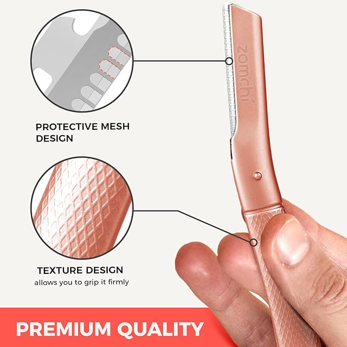ZOMCHI Eyebrow Razor, Face Razors for Women&Men, Eyebrow Trimmer Shaper with Precision Cover,Facial Shaver with 6 Blades (Rose Gold)