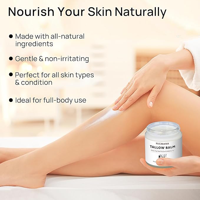 Beef Tallow for Skin 4 OZ, Natural Unscented Tallow and Honey Balm, Grass Fed Beef Tallow for Face and All Skin Types