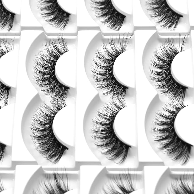 Eliace False Eyelashes Natural look Cat Eye Lashes Wispy Strips,15 Pairs, 3D Mink Lashes Fake Eyelashes Volume Fluffy Thin Soft Band Comfortable Long Thick Dramatic Cross Eyelash Reusable, Lexie Style