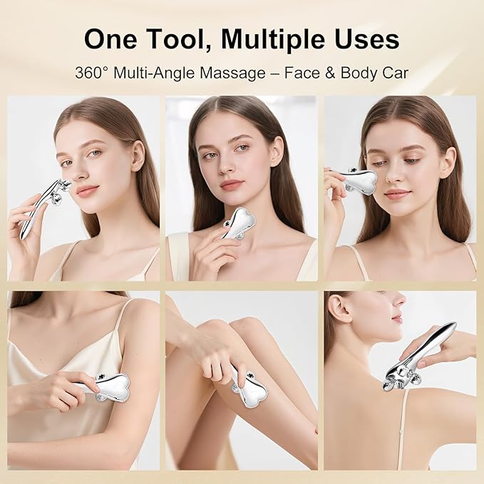 Manual Roller Massager for Face and Body, Lightweight Plastic Portable Massage Tool with 360° Rolling Design and Ergonomic Handle, Compact Self-Care Accessory for Home or Travel