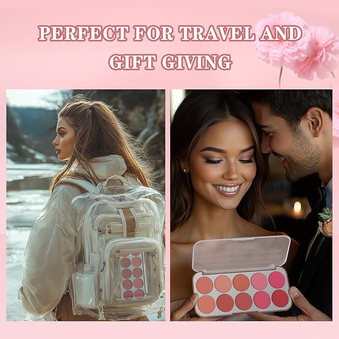 10 Color Blush Palette for Cheeks - Natural Look Smooth Face Blusher - Long-lasting Women Cheek Makeup Powder - Buildable Color Makeup Blushes Powder for All Skin Types