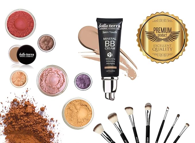 BellaTerra Cosmetics Mineral Bronzer – Travel Compact Vegan Tanning Contour Powder for Face & Body – Soft Synthetic Bristles for Smooth Foundation, Powder (Sunset Kiss)