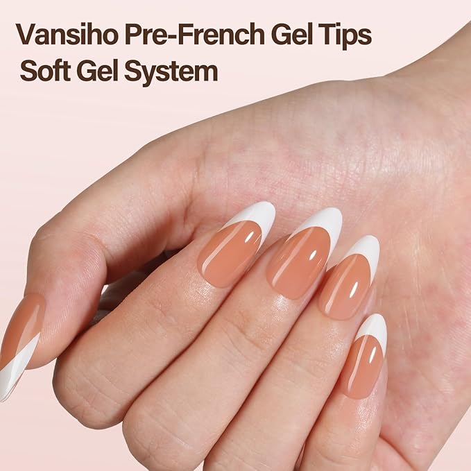 Vansiho French Gel Nail Tips, 150Pcs Medium Almond Gel Nail Tips, Brown French Tips Press on Nails, Soft French Gel Tips, Fake Nails for Nail Art DIY 15 Sizes