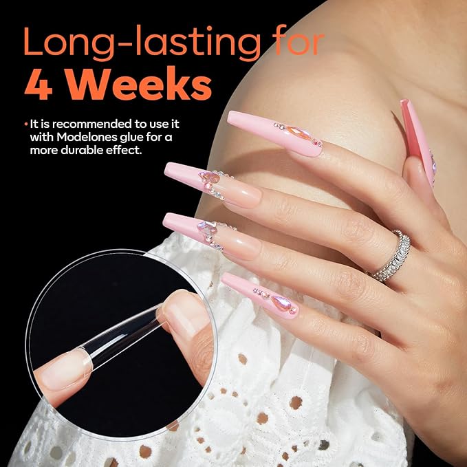 modelones XXL Long Coffin French Nail Tips, 504 PCS No C Curve Half Cover Clear Acrylic Fake Nails Tips Gel Pre-shaped 12 Sizes with Box