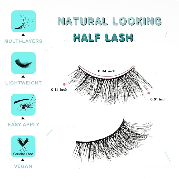 Half Lashes False Eyelashes Wispy Fake Lash Strips Natural Cat Eye Strip Eyelash Pack 10 Pairs Mink Half Lashes Cateye (Half-Flare Eyelash | 8-13mm)