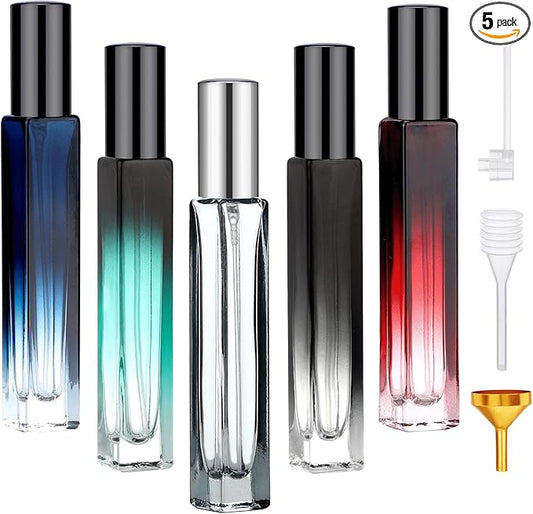 Segbeauty 0.34oz Refillable Perfume Bottle Travel, 5 Pack Glass Spray Bottles for Perfume, 10ml Empty Mini Fine Mist Cologne Travel Bottle, Portable Cologne Sprayer Atomizer with Refill Tool Kit