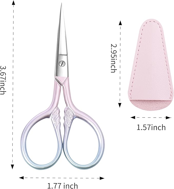 2 Pcs Eyebrow Scissors for Women, Professional Grooming Mini Scissors with Stainless Steel Straight Tip, 3.5 Inch Pink Small Scissors Beauty for Facial Hair, Eyebrows, Beard, Ear, Nose, Moustache