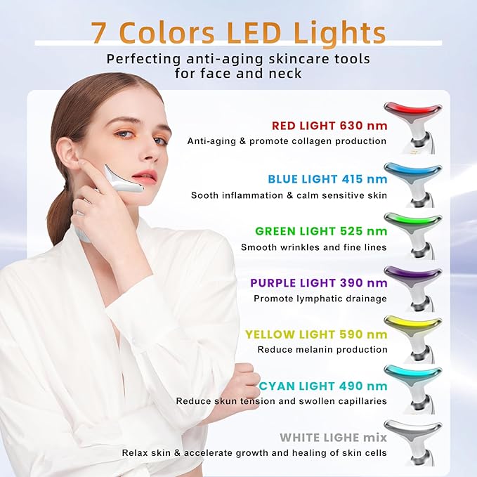 Facial Beauty Device, Based on Triple Action LED, Thermal, and Vibration Technologies for Skin Care, Facial Skin Care Tools, 7 Color Led Face and Neck Beauty Device for Home Use