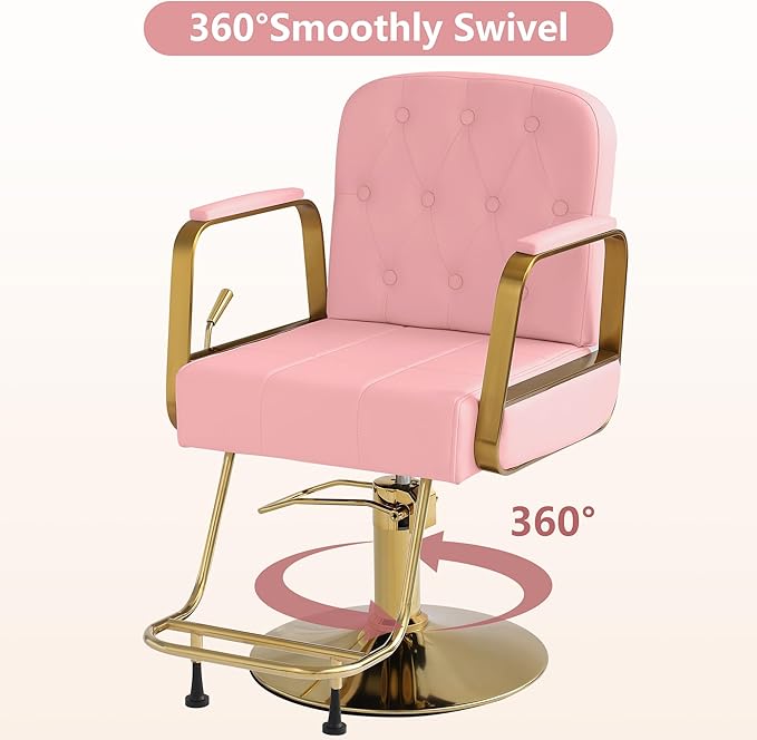 Barber Salon Chair for Hair Sylist, Hydraulic Salon Chairs, Height Adjustable Barber Chairs, Reclining Barber Styling Chairs, 360 Degrees Rotation Shampoo Chair for Barbershop (Pink)
