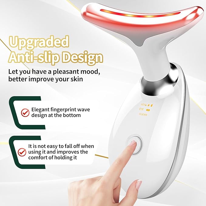 Face Light Therapy Device, Based on Triple Action LED, Thermal, and Vibration Technologies, Face and Neck Beauty Device with 7 Color LED for Home Use, Improve Skin(Glossy White)