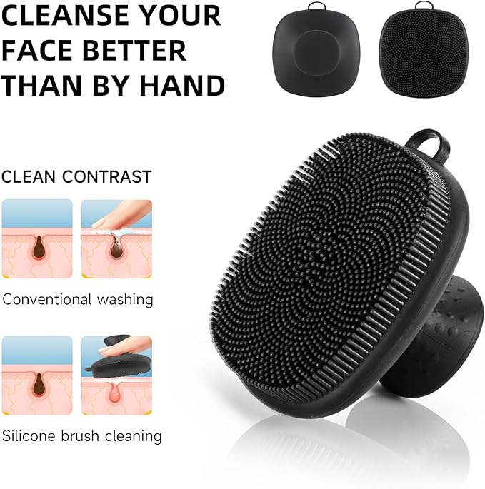 Face Scrubber, SANLESS Premium Silicone Face Scrubber Handheld Facial Cleansing Brush Skin Care Tools Body Scrubber Waterproof Face Brushes for Men Women Exfoliating, Black
