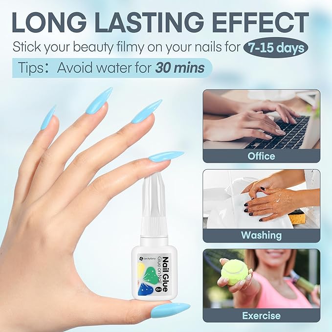 Super Strong Nail Glue 10ML for Press On Nails - No UV Light Needed, Brush On Bond for Acrylic Tips, Long Lasting Professional 0.33oz