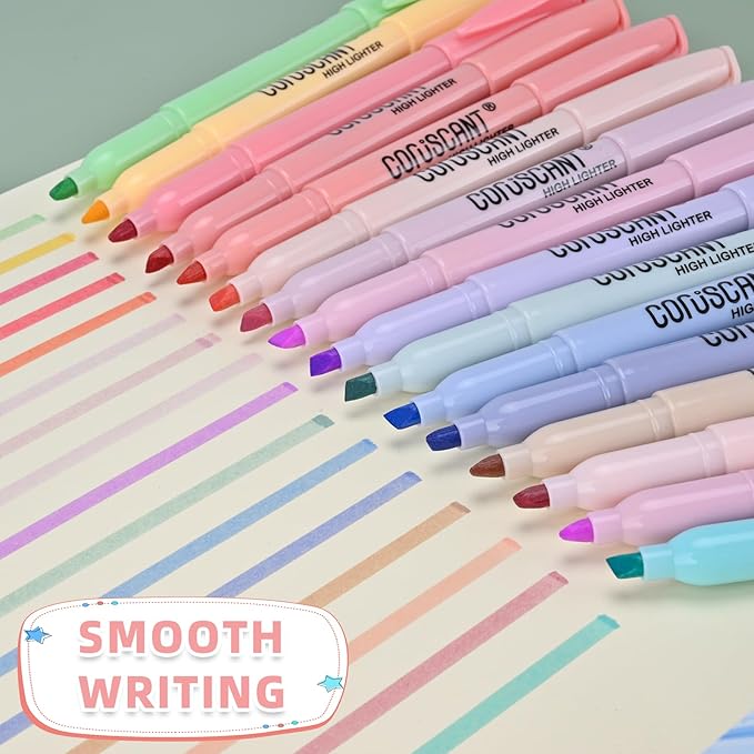 coruscant Pastel Highlighters Set, Assorted Colors Chisel Tip Cute Bible Highlighters, No Bleed Dry Quickly, for Journal Bible Study, Perfect for thin paper, School Office Supplies, 16 Pack