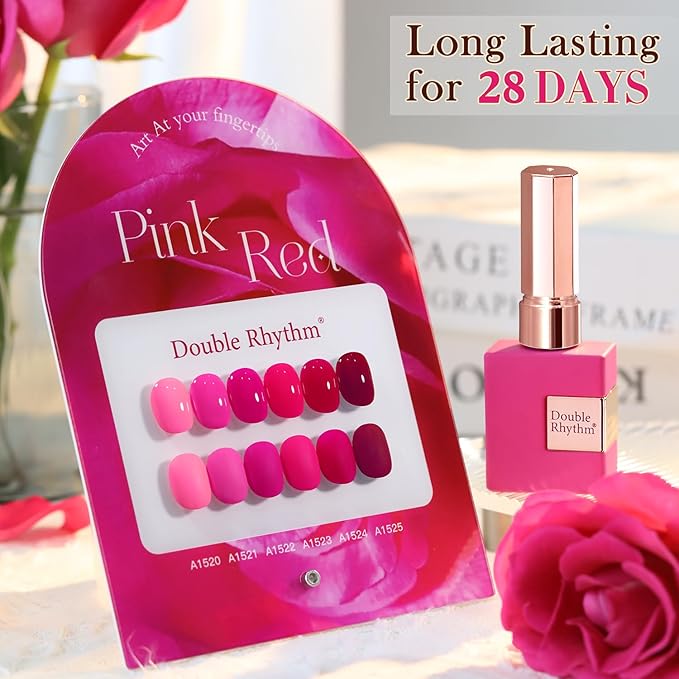 Double Rhythm 6 Pcs 15 ML Gel Polish Set Same Color Same Bottle Soak Off Gel Polish Kit Nail Art Manicure Salon DIY at Home for Women (Neon Light Pink Purple Burgundy Red-T6-8)