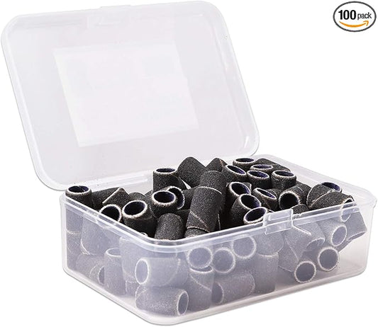 PANA 100 Pieces Nail Sanding Bands Professional Nail Manicure Great Fit for Nail Drill Bits for Acrylic Nails (180 Grit, Black)