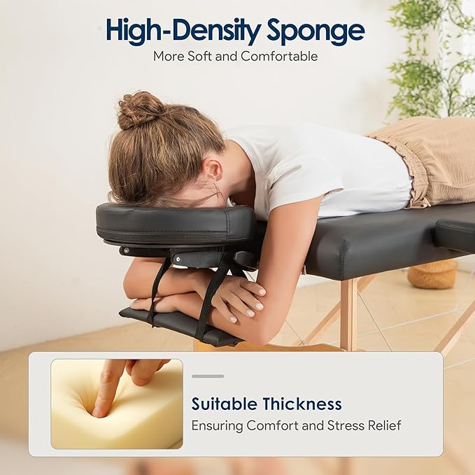 Brelley Massage Table Portable Wooden Lash Bed 24" Wide Adjustable Height 2-Fold Spa Table Foldable Tattoo Bed (Black)