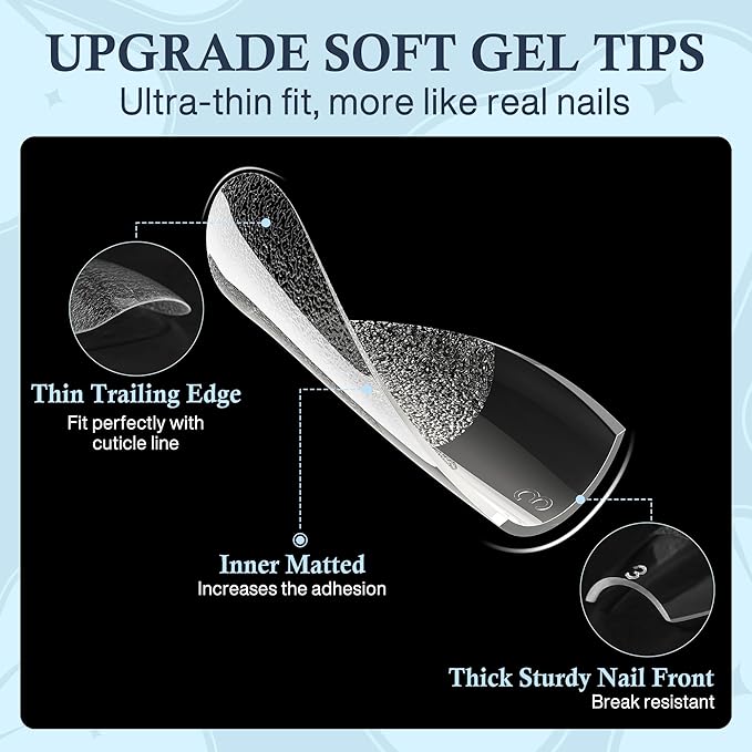 Short Coffin Nails Tips: Soft Gel Pre-Shaped Acrylic Nail Tips Coffin 360pcs Fake Nails Half Matte Full Cover Clear Press on False Acrylic Nails for Nail Extension Home DIY 12 Sizes