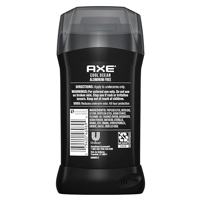 AXE Deodorant Stick for Men Cool Ocean For Long Lasting Odor Protection All Day Fresh Scent Men's Deo, Aluminum Free 3 oz