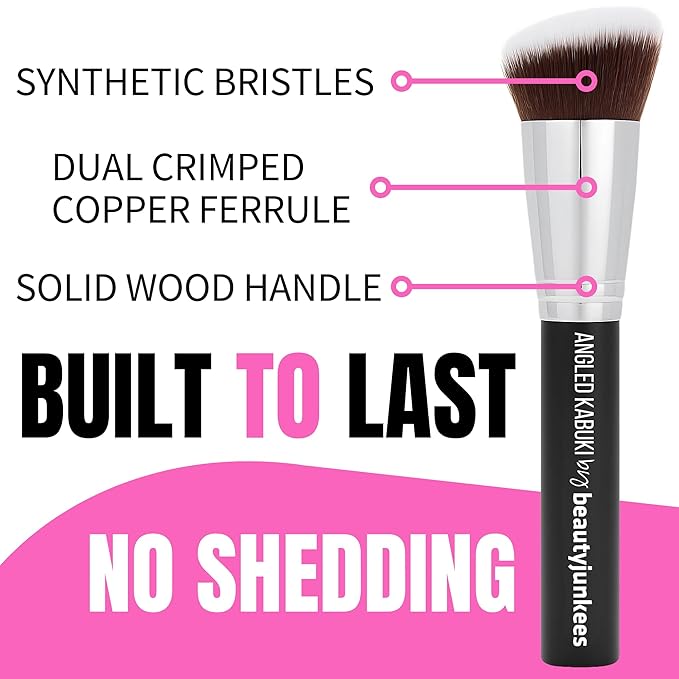 Beauty Junkees Blush Brush Angled for Cheeks - Cream Blush Brush & Bronzer Brush for Liquid, Cream, Powder - Synthetic Bristles, No Shedding