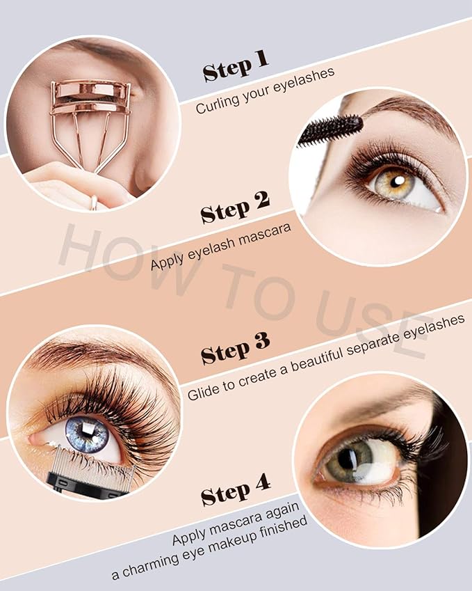 Eyelash Curler Kit Metal Lash Curlers with Mascara Applicator Eyelashes Separator Comb & 6 Replacement Refill Pads (Rose Gold)
