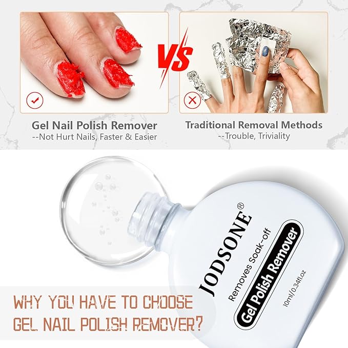JODSONE 10ml Gel Nail Remover 2Pcs Quick Gel Polish Remover 3-5 Minutes for Nails