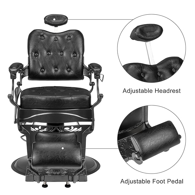 Winado Heavy Duty Vintage Recline Barber Chair Hydraulic with Headrest, Supports up to 700lbs & 360° Rotatable, Professional Salon Beauty Spa Shampoo Equipment (Square Backrest)
