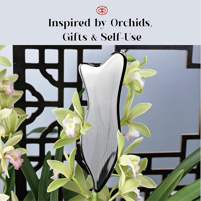 Rena Chris Stainless Steel Gua Sha Facial Tools - Acupressure & Gua Sha for Face Massage, Jawline Sculpting, Puffiness Reduction, Skin Care Tool (Silver)