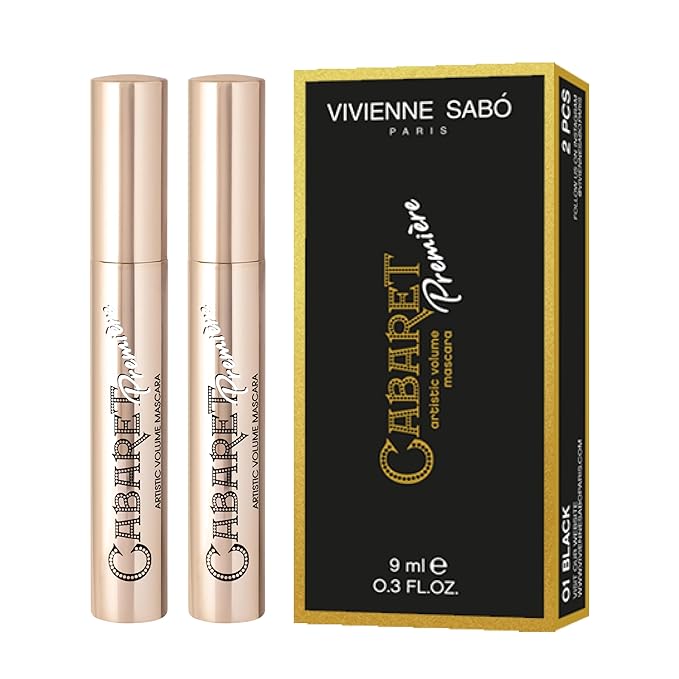 Vivienne Sabó Cabaret Premiere Black Mascara, Volume and Length, Defining, Curling, No Flaking, No Clumping, Smudge Proof, Washable, Cruelty-Free, Made in Europe, (01 Black), 0.6 Fl Oz, 2 Pack