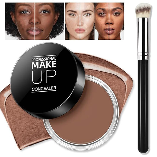 Cream Concealer Full Coverage Makeup, Matte Color Correcting Concealer with Brush, Waterproof, Conceals Blemish, Pores and Spots, Under Eye Makeup Concealer for Dark Circles (#07 DEEP)
