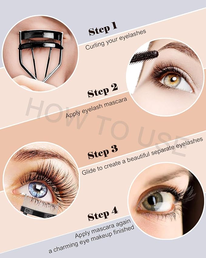 Eyelash Curler Kit Metal Lash Curlers with Eyelashes Separator Comb Tools & 6 Replacement Refill Pads (Black)