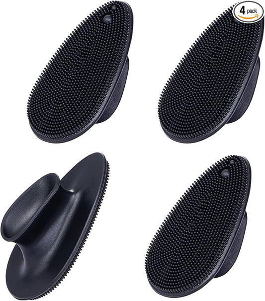 4 Pack Silicone Face Scrubber, Beomeen Facial Cleansing Brush Soft Silicone Facial Exfoliation and Massage Brush Blackhead Scrubber for Men and Women (Black)
