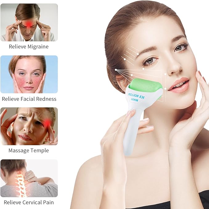 Ice Roller, Face Roller 2 PCS, Massage Tools with Mini Roller for Eye, Face and Body, Relax and Alleviate Puffiness Fine Lines Minor Pain (Green)
