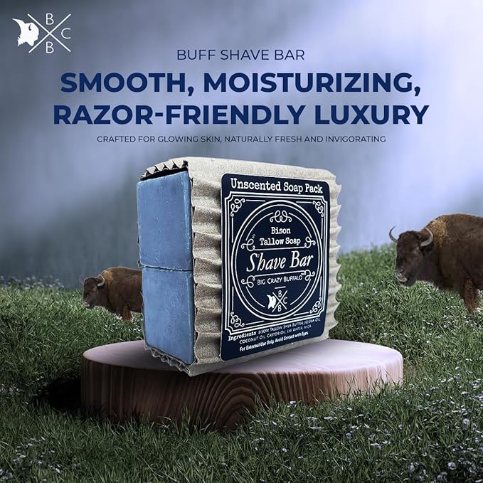 Pure Bison Tallow Beard Gift Set - Shave Bar, Beard Balm, Unscented Lip Balm - Conditions, Strengthens, Moisturizes, Soothes, Softens, Naturally Derived, No Dyes, Naturally Derived