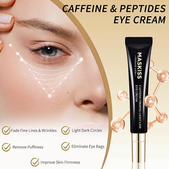 Under Eye Cream for Wrinkles, Skin Renewing Eye Cream With Peptides + Caffeine for Dark Circles and Puffiness, Anti Aging, Reduce Fine Lines and Under EyeBags, Fragrance Free
