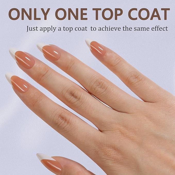 Misssix French Gel Nail Tips, 150Pcs French Tip Press on Nails Medium Almond Brown, No Need to File 3 in 1 Tips Pre-lasting, Fake Nails for Nail Art DIY 15 Sizes