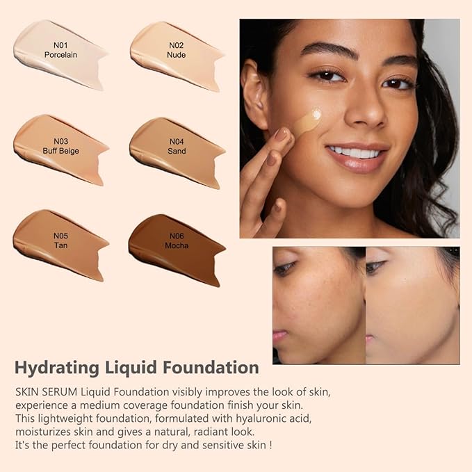 MAEPEOR Hydrating Foundation 6 Colors Full Coverage Liquid Foundation Naturally Mattle Oil-Control Foundation for All Skin Tone (06 Mocha)