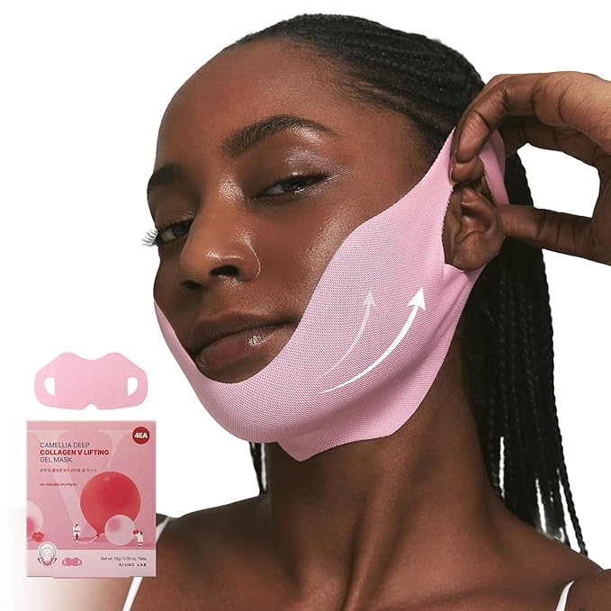 ROUND LAB Camellia Deep Collagen V Lifting Gel Mask 1ea | Double-chin Mask, Instant Cooling & Depuffing, Face Toning Belt, Collagen V-line, Improves Sagging Skin, Lifting & Firming 10g/0.35oz
