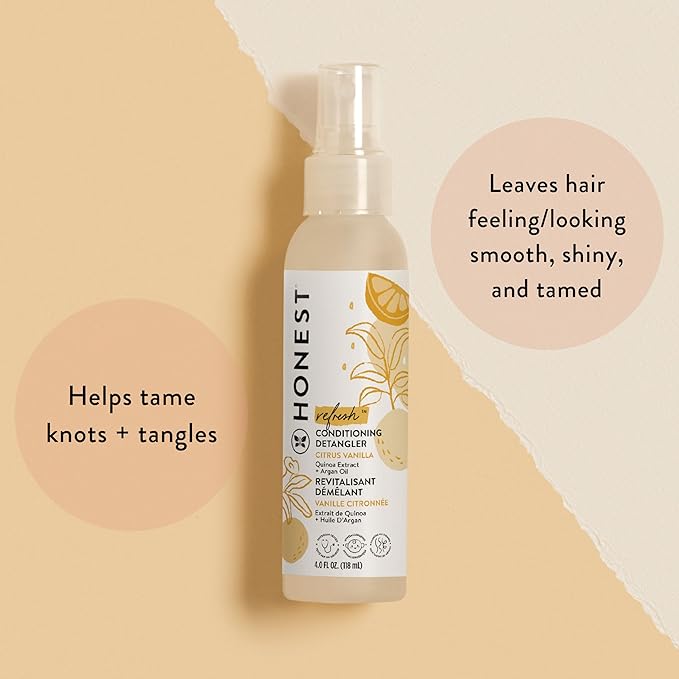 The Honest Company Conditioning Hair Detangler 3-Pack | Leave-in Conditioner + Fortifying Spray | Tear-free, Cruelty-Free, Hypoallergenic | Citrus Vanilla Refresh, 4 fl oz each (pack of 3)