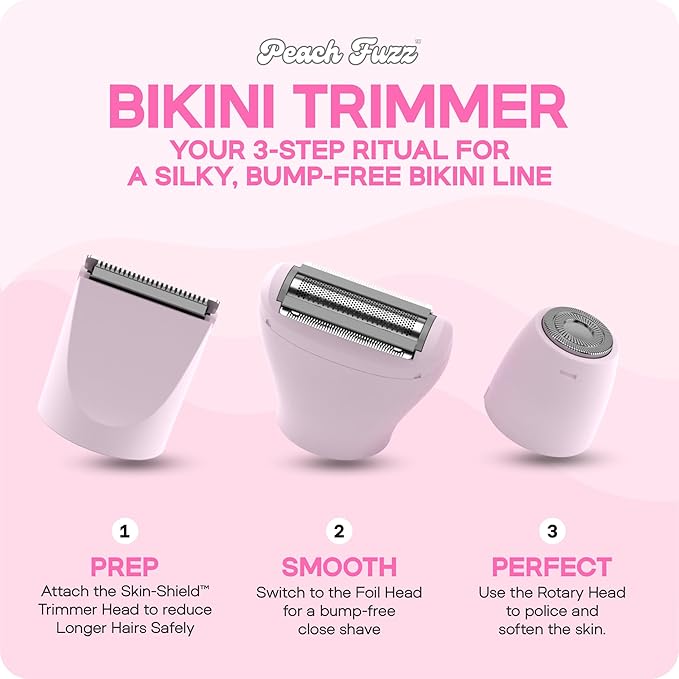Peach Fuzz™ Bikini Trimmer for Women – 3in1 Body Hair Trimmer, Female Razor for Pubic Hair, Electric Shaver for Private Area, Bikini Line Groomer with Safe, Skin-Friendly Design
