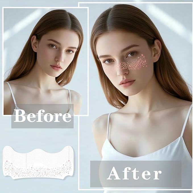 Glitter Freckles, Holographic Face and Body Glitter Tattoo Sparkle for Women Gold Glow Cosmetic Star Makeup Accessories for Festival Rave (12pcs Rosegold)