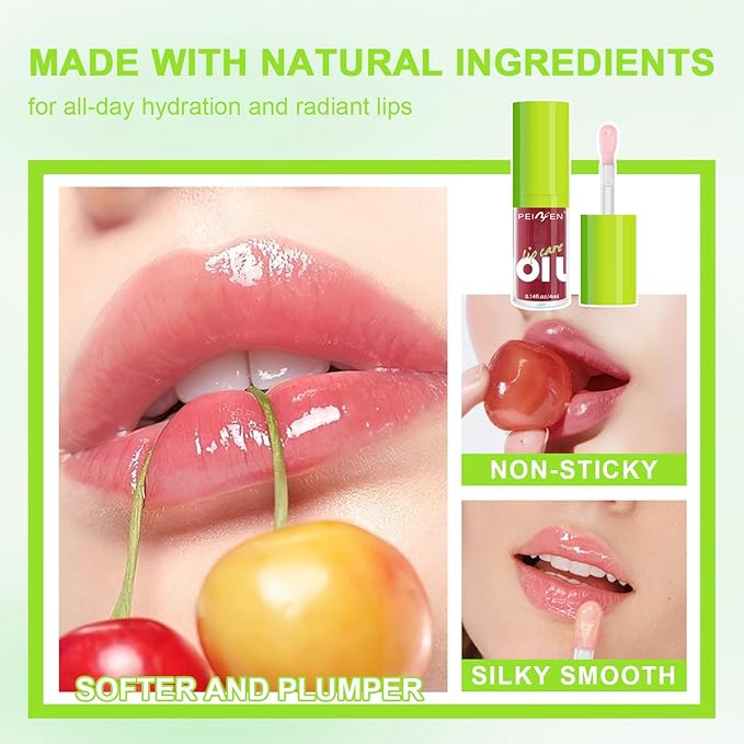 4 PCS Hydrating Lip Oil, Big Brush Head Lip Glaze Shiny Transparent Fat Lip Glow Oil, Nourishing & Non-sticky Long Lasting Fresh Clear Smooth Lip Care Plumping Lip Oil (4PCS A)