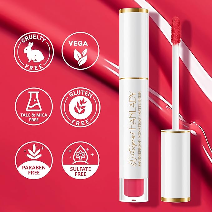 Bright Red Lipstick Long Lasting Lipsticks for Women Pigmented Smudgeproof Transferproof Vegan Cruelty Free Lip Makeup, A52 Enjoyful