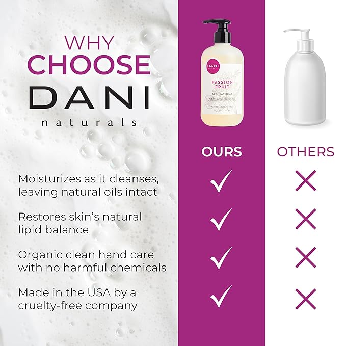 DANI Naturals Moisturizing Hand Soap - Passion Fruit Scent, Hydrating, Sulfate-Free & Paraben-Free, 12 Oz Bottle with Pump, Gentle Cleansing for Dry Skin