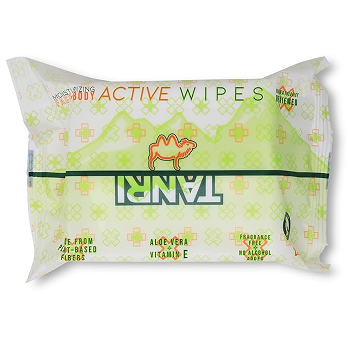 TANRI Primo Explorer Pack; Includes SPF50+ Sunscreen Spray that Goes on Clear, Active Wipes No-Rinse Body Wipes, Moisturizing SPF15 Pear Lip Balm and an Adjustable Fanny Pack (4-Pack Bundle)