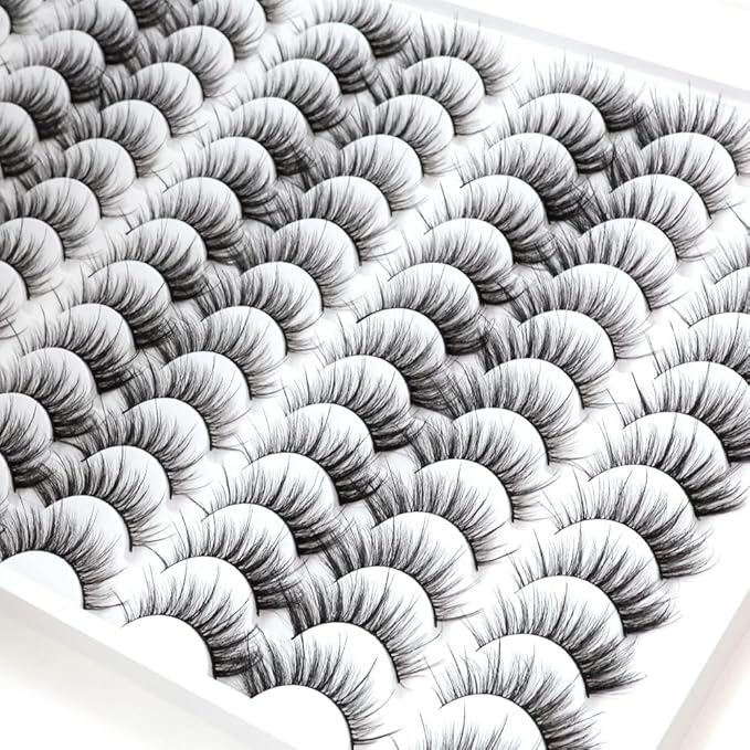 False Eyelashes 48 Pairs Faux Mink Lashes 14mm Wispy Lashes 3D Fluffy Cat Eye Lashes Pack Bulk Wholesale Strip Lashes(style 48-041)