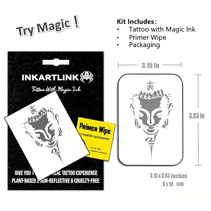INKARTLINK Semi Permanent Tattoo, creative men's party tattoo, exquisite and realistic design, interesting tattoo experience, cruelty-free, non-reflective, waterproof (Buddha tattoo)