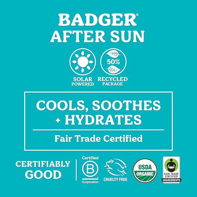 Badger Coconut AfterSun Balm, 100% Organic Soothing Sunburn Relief, Great Smelling, Moisturizing & Hydrating After Sun Skin Care, 2 oz Tin, 2-Pack