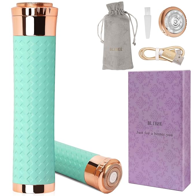 Electric Razors for Women, Rechargeable Hair Removal Device, Painless Face Electric Razor/Shaver for Lip, Arms, Face, Peach Fuzz (Green)