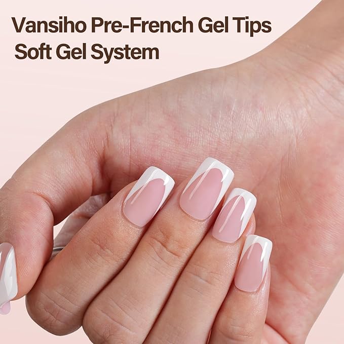 Vansiho Deep French Gel Nail Tips, 150Pcs Short Square Gel Nail Tips, Pink French Tips Press on Nails, Soft Gel Nails French Square Gel Tips, Fake Nails for Nail Art DIY 15 Sizes